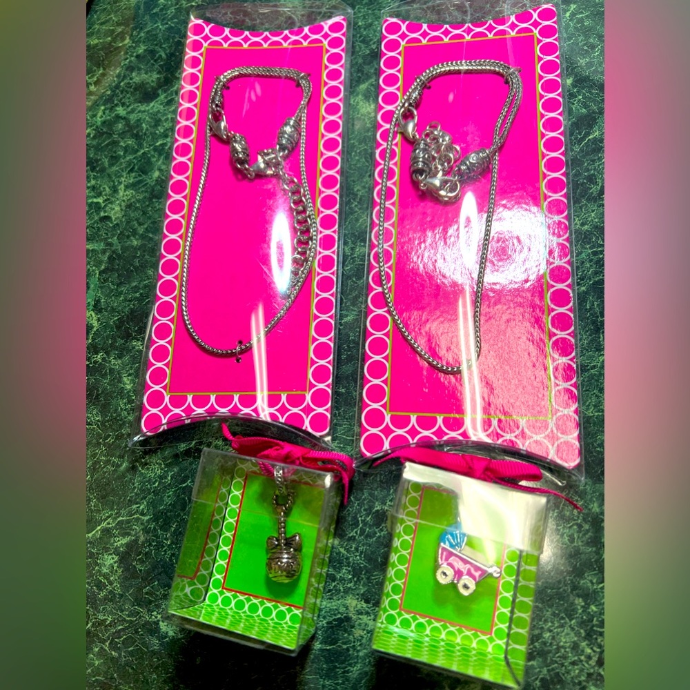 Sale**NEW Mainstreet Collections 2 Baby Charms and 2 Charm Necklaces, girl, boy